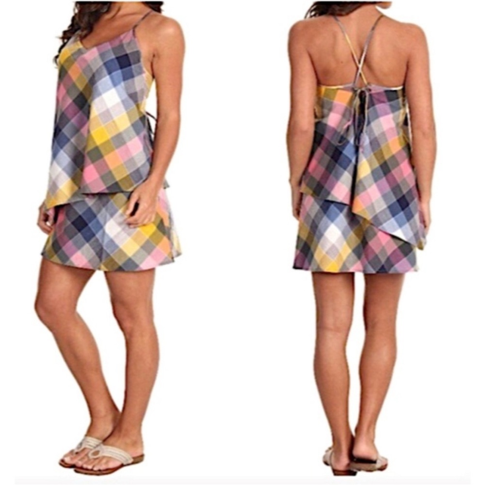 Patagonia Dappled Plaid Pink Yellow Blue Green Orange Layered Dress Size 2 EUC